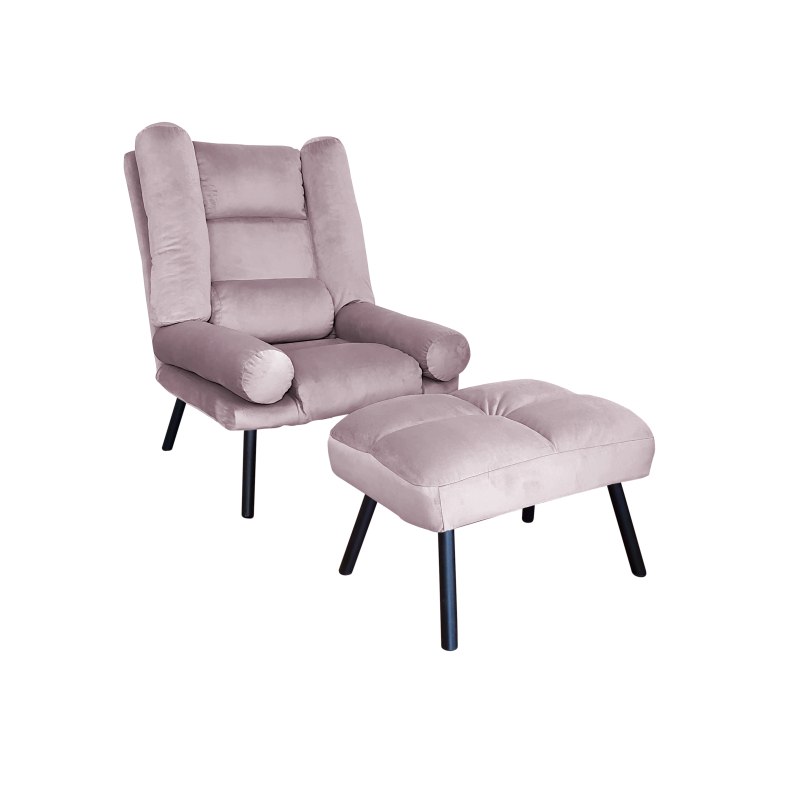 Fotel TOKIO tkanina Welur rozkładany z podnóżkiem noga metalowa