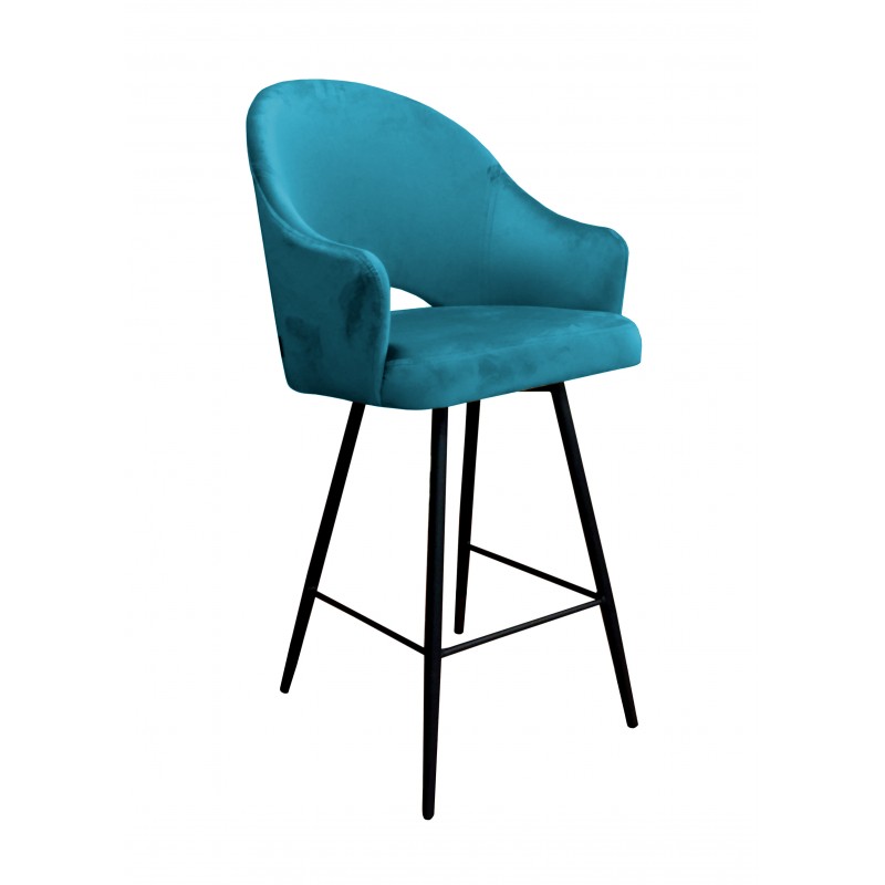 Krzesło barowe tkanina Welur – eleganckie, czarna podstawa