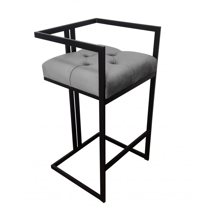 Hoker CHESTERFIELD krzesło barowe tkanina Welur podstawa metalowa