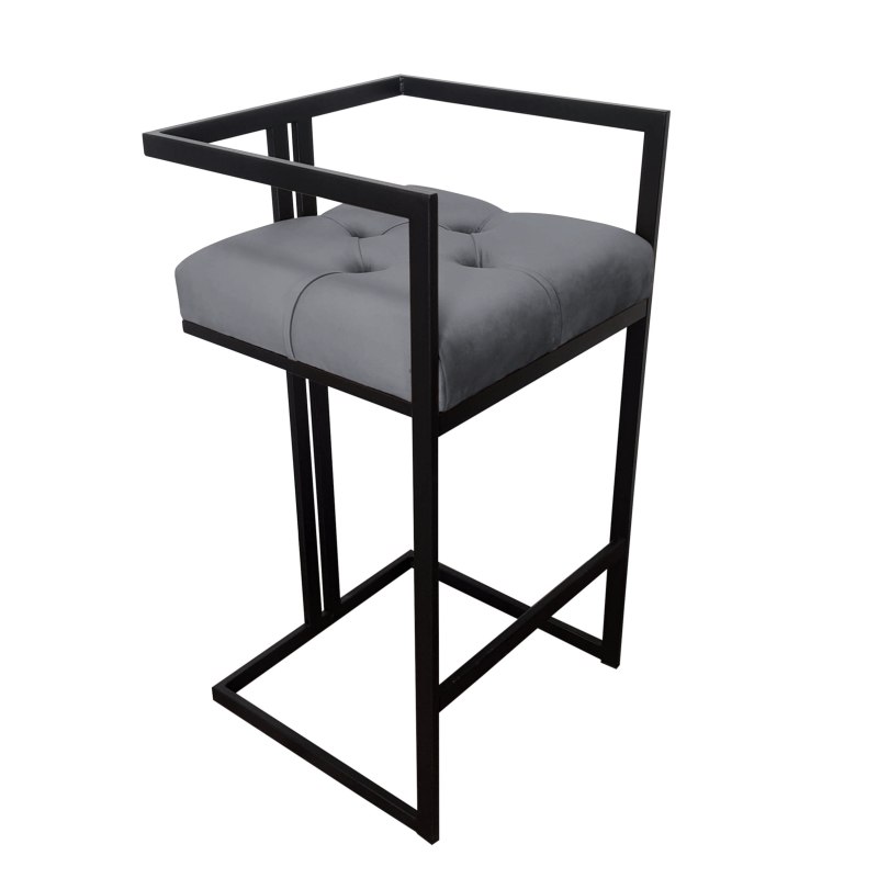 Hoker CHESTERFIELD krzesło barowe tkanina Welur podstawa metalowa