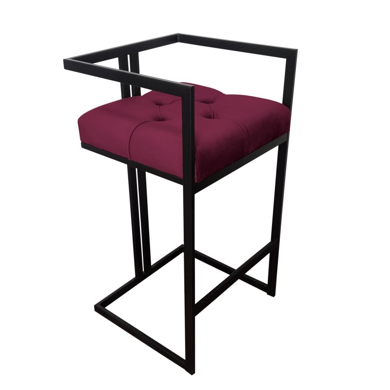 Hoker CHESTERFIELD krzesło barowe tkanina Welur podstawa metalowa