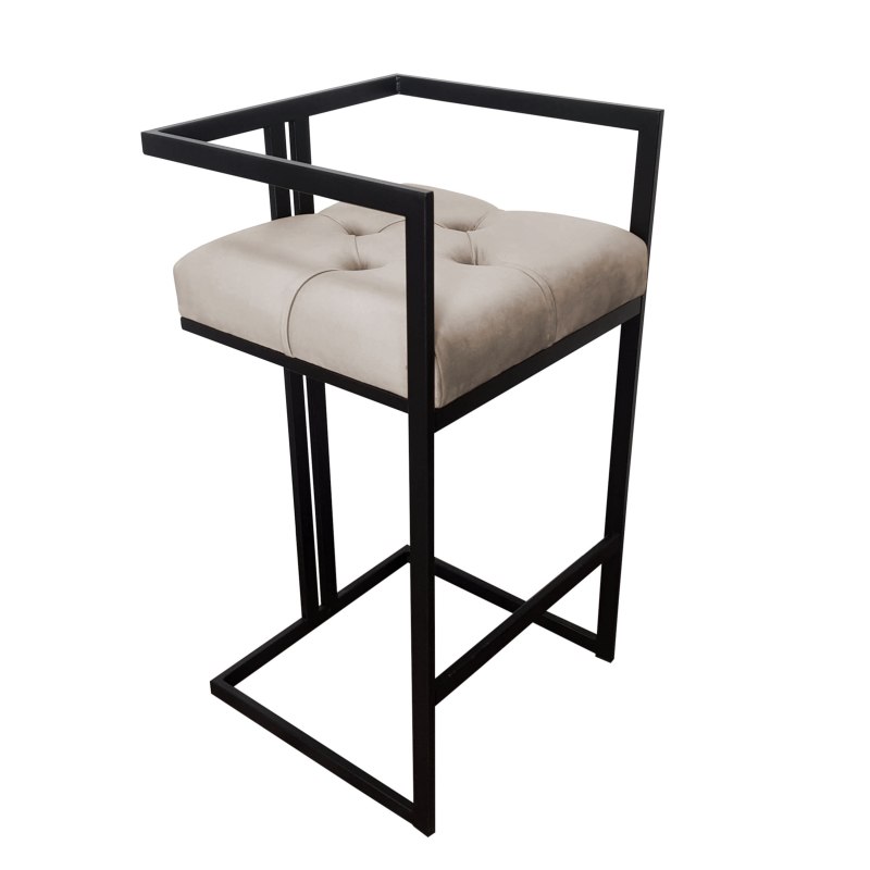 Hoker CHESTERFIELD krzesło barowe tkanina Welur podstawa metalowa