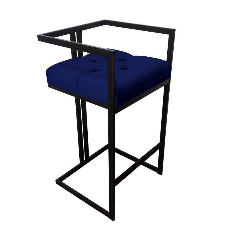 Hoker CHESTERFIELD krzesło barowe tkanina Welur podstawa metalowa