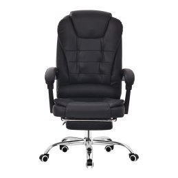 Fotel obrotowy z wysokim oparciem i podnóżkiem – elegancki fotel biurowy