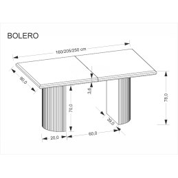 BOLERO stół rozkładany 160-250x90x78 cm dąb naturalny/czarny
