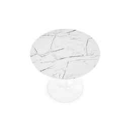 Stół DENVER fi 80 cm – biały marmur, biały stelaż