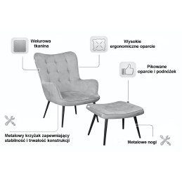 Fotel wypoczynkowy RELAX uszak z podnóżkiem do salonu