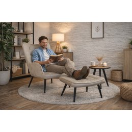 Fotel wypoczynkowy RELAX uszak z podnóżkiem – beżowy