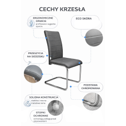 Krzesło Lotus na płozach chromowanych czarna eco skóra – nowoczesne, wygodne