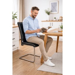 Krzesło Lotus na płozach chromowanych czarna eco skóra – nowoczesne, wygodne