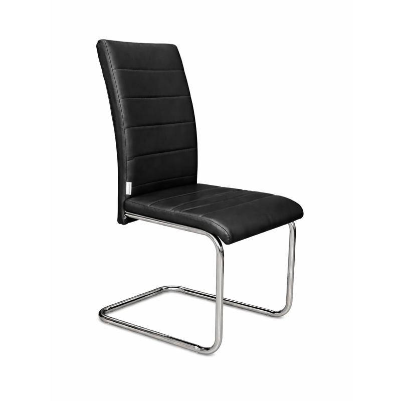 Krzesło Lotus na płozach chromowanych czarna eco skóra – nowoczesne, wygodne