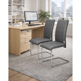 Krzesło Lotus na płozach chromowanych szara eco skóra – nowoczesne, wygodne