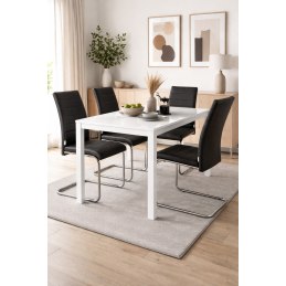 Zestaw 4 krzeseł Lotus na płozach chromowanych czarna eco skóra – nowoczesne, wygodne