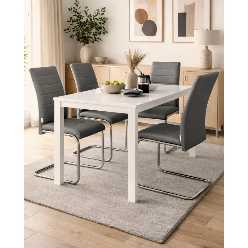 Zestaw 4 krzeseł Lotus na płozach chromowanych szara eco skóra – nowoczesne, wygodne