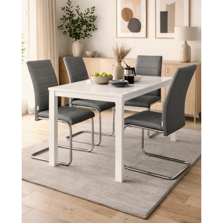 Zestaw 4 krzeseł Lotus na płozach chromowanych szara eco skóra – nowoczesne, wygodne