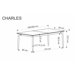 Stół rozkładany CHARLES - blat popielaty marmur, czarne nogi