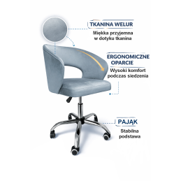 Fotel obrotowy AURA MG02 – welur śliwka, podstawa chromowana