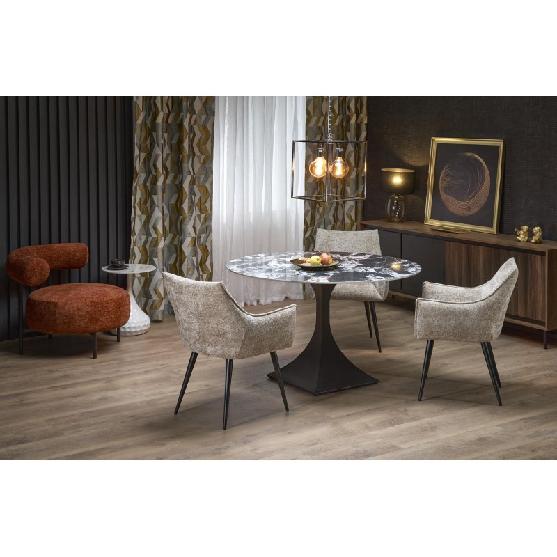 MANUEL stół okrągły – blat czarny marmur, noga czarna