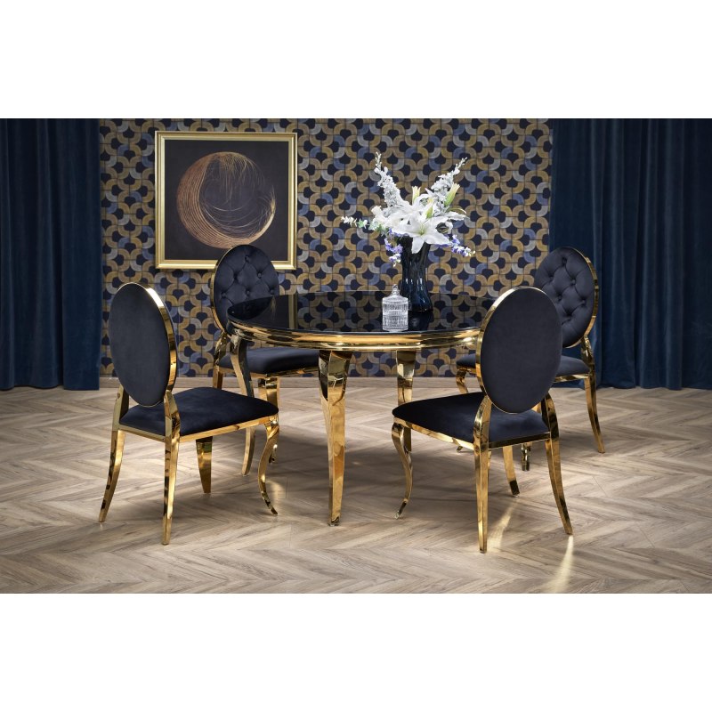 REGINALD stół okrągły - blat biały marmur, nogi srebrne