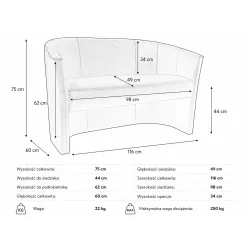 Sofa biurowa CLUB Welur ATOS – elegancka sofa z weluru do biura, recepcji i poczekalni