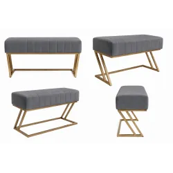 Ławka ZETA LOFT – elegancka pufa i podnóżek metalowy
