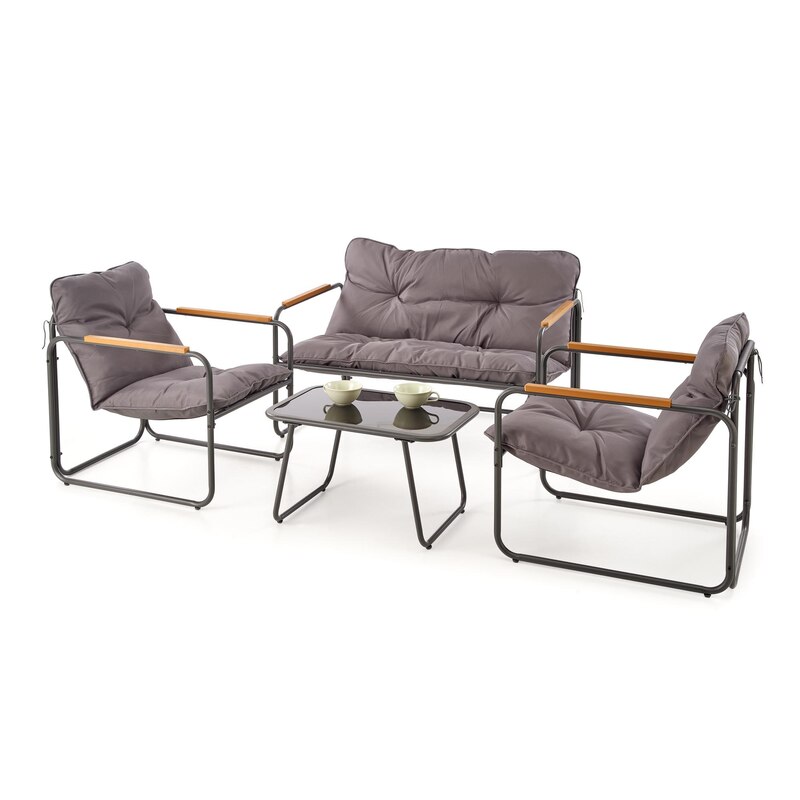 HUDSON, zestaw ogrodowy ( sofa, fotel 2x, ława ), popielaty / brązowy