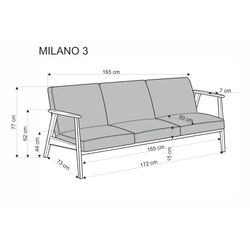 MILANO 3S sofa - oliwkowy tap. Castel 39
