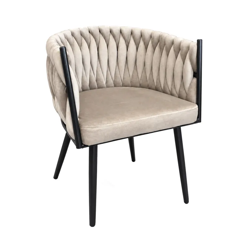 Krzesło ROSA plecione welur czarne nogi MG09 beż – stylowe