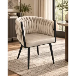 Krzesło ROSA plecione welur czarne nogi MG09 beż – stylowe