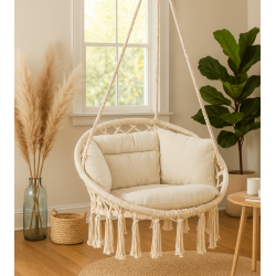 Wiszący fotel boho z poduszkami – stylowy relaks w domu i ogrodzie